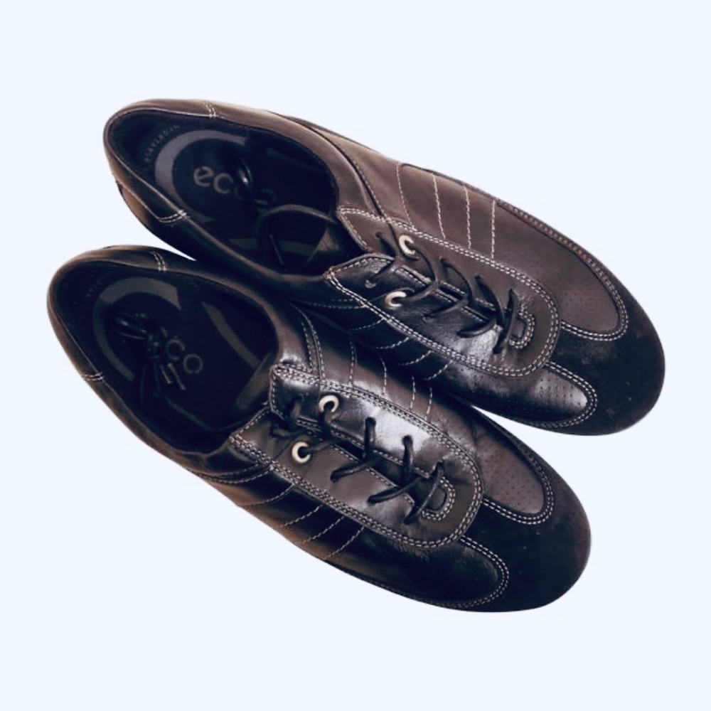 Ecco Black Leather Suede Sneakers NWOT Size 37